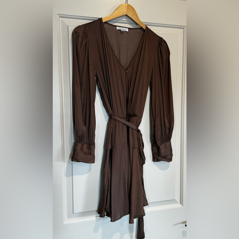 Socialite Long sleeve Mink colored V- neck Wrap dress